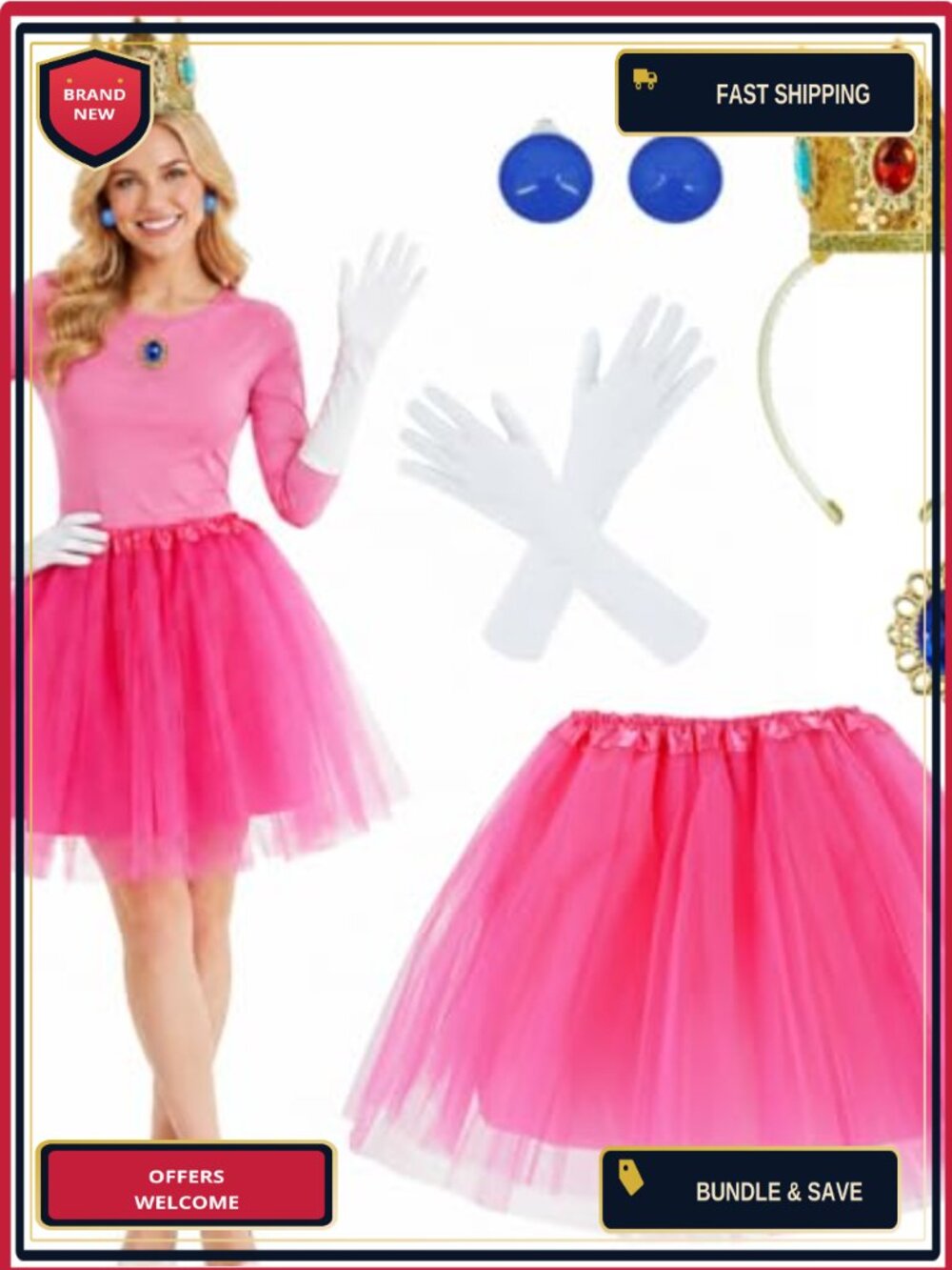 Princess Costume Accessory Set Tutu Skirt Crown Brooch Gloves Cosplay
